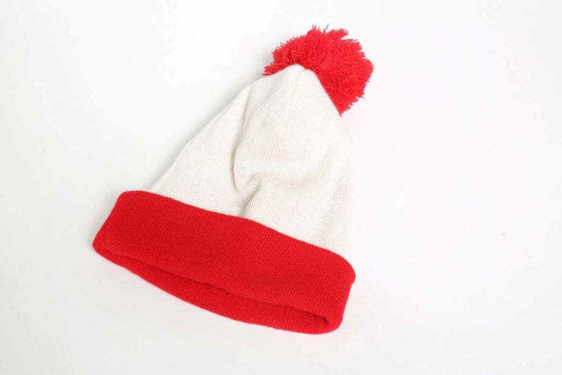 SSLR -Big-Kids-Halloween-Beanie-Hat-Red White Pom Pom Cuff Knit Christmas Hat - Image 4